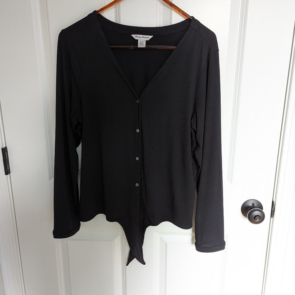 Tommy Bahama black V-neck jersey knit cardigan